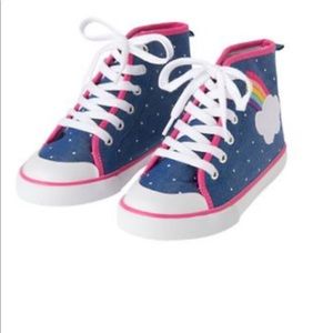 👉 GYMBOREE Toddler Girls Hi-Top Sneakers Denim Blue/Rainbow Size 13 NWT